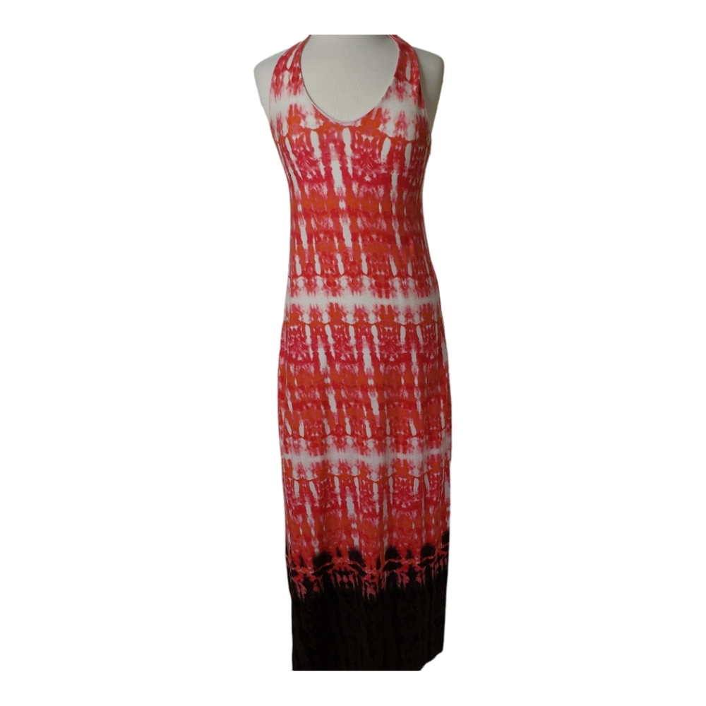 Jones New York Sport Women's Tie Die Halter Maxi Dress Sz Small Pink Brown Boho